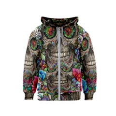 Retro Floral Skull Kids  Zipper Hoodie