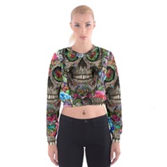 Retro Floral Skull Cropped Sweatshirt