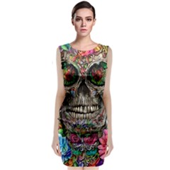 Retro Floral Skull Classic Sleeveless Midi Dress by GardenOfOphir