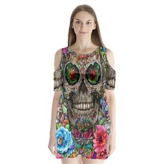 Retro Floral Skull Shoulder Cutout Velvet One Piece by GardenOfOphir