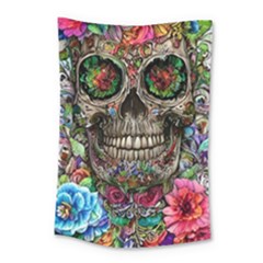 Retro Floral Skull Small Tapestry