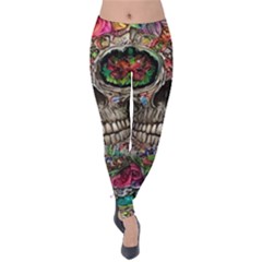 Retro Floral Skull Velvet Leggings