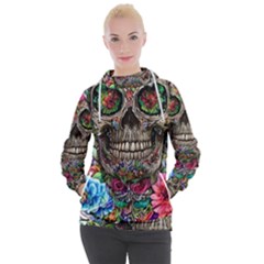 Retro Floral Skull Women s Hooded Pullover