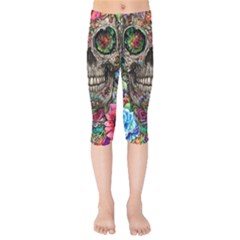 Retro Floral Skull Kids  Capri Leggings  by GardenOfOphir