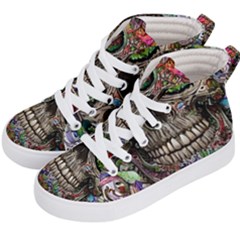 Retro Floral Skull Kids  Hi-top Skate Sneakers by GardenOfOphir