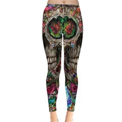 Retro Floral Skull Inside Out Leggings by GardenOfOphir