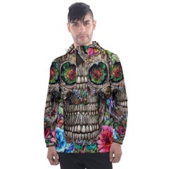 Retro Floral Skull Men s Front Pocket Pullover Windbreaker