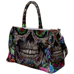 Retro Floral Skull Duffel Travel Bag by GardenOfOphir