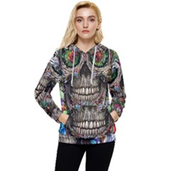 Retro Floral Skull Women s Lightweight Drawstring Hoodie