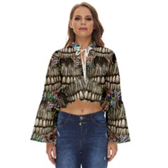 Retro Floral Skull Boho Long Bell Sleeve Top