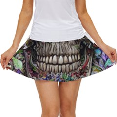 Retro Floral Skull Women s Skort