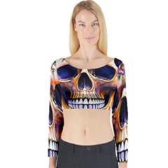 Bone Skull Floral Long Sleeve Crop Top by GardenOfOphir