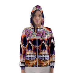 Bone Skull Floral Women s Hooded Windbreaker