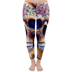 Bone Skull Floral Classic Winter Leggings