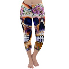 Bone Skull Floral Capri Winter Leggings 