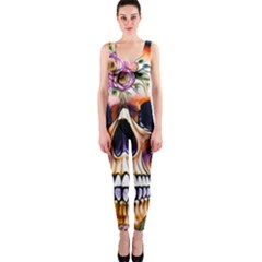 Bone Skull Floral One Piece Catsuit by GardenOfOphir