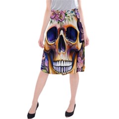 Bone Skull Floral Midi Beach Skirt by GardenOfOphir