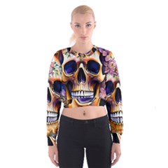 Bone Skull Floral Cropped Sweatshirt