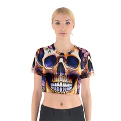 Bone Skull Floral Cotton Crop Top by GardenOfOphir