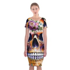 Bone Skull Floral Classic Short Sleeve Midi Dress by GardenOfOphir