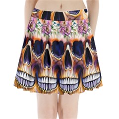 Bone Skull Floral Pleated Mini Skirt by GardenOfOphir