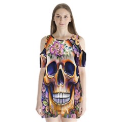 Bone Skull Floral Shoulder Cutout Velvet One Piece