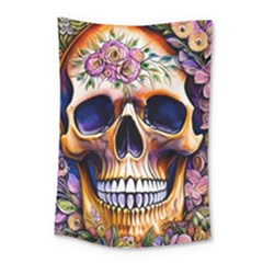 Bone Skull Floral Small Tapestry