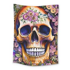 Bone Skull Floral Medium Tapestry