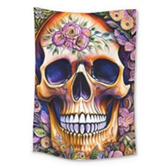 Bone Skull Floral Large Tapestry