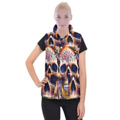 Bone Skull Floral Women s Button Up Vest