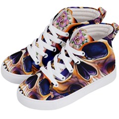 Bone Skull Floral Kids  Hi-top Skate Sneakers by GardenOfOphir