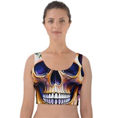 Bone Skull Floral Velvet Crop Top by GardenOfOphir