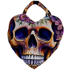 Bone Skull Floral Giant Heart Shaped Tote by GardenOfOphir