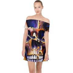 Bone Skull Floral Off Shoulder Chiffon Dress by GardenOfOphir