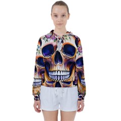 Bone Skull Floral Women s Tie Up Sweat