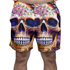 Bone Skull Floral Men s Shorts by GardenOfOphir