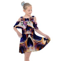 Bone Skull Floral Kids  Shoulder Cutout Chiffon Dress by GardenOfOphir