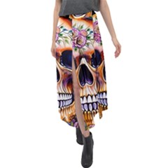 Bone Skull Floral Velour Split Maxi Skirt by GardenOfOphir