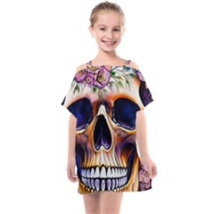 Bone Skull Floral Kids  One Piece Chiffon Dress by GardenOfOphir