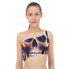 Bone Skull Floral Spliced Up Bikini Top  by GardenOfOphir