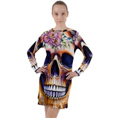 Bone Skull Floral Long Sleeve Hoodie Dress