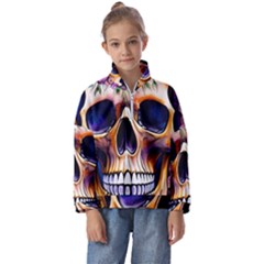 Bone Skull Floral Kids  Half Zip Hoodie