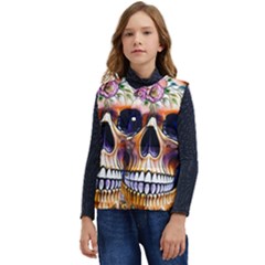 Bone Skull Floral Kid s Short Button Up Puffer Vest	