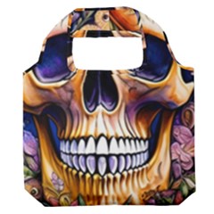 Bone Skull Floral Premium Foldable Grocery Recycle Bag by GardenOfOphir