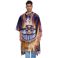 Bone Skull Floral Men s Hooded Rain Ponchos