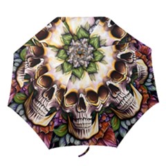 Death Skull Floral Folding Umbrellas by GardenOfOphir