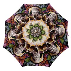 Death Skull Floral Straight Umbrellas by GardenOfOphir