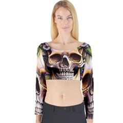 Death Skull Floral Long Sleeve Crop Top by GardenOfOphir