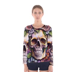 Death Skull Floral Women s Long Sleeve Tee