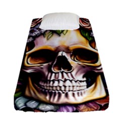 Death Skull Floral Fitted Sheet (single Size) by GardenOfOphir